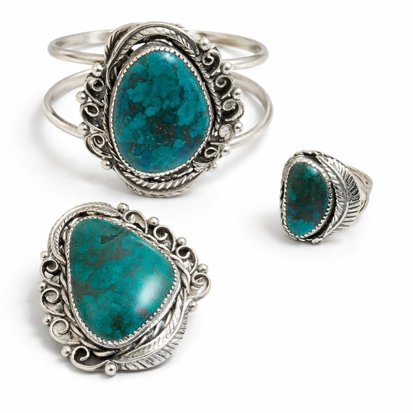 Artisan Jewelry - Signed Navajo Sampson Gray Sterling Silver 925 Royston Turquoise Jewelry Suite